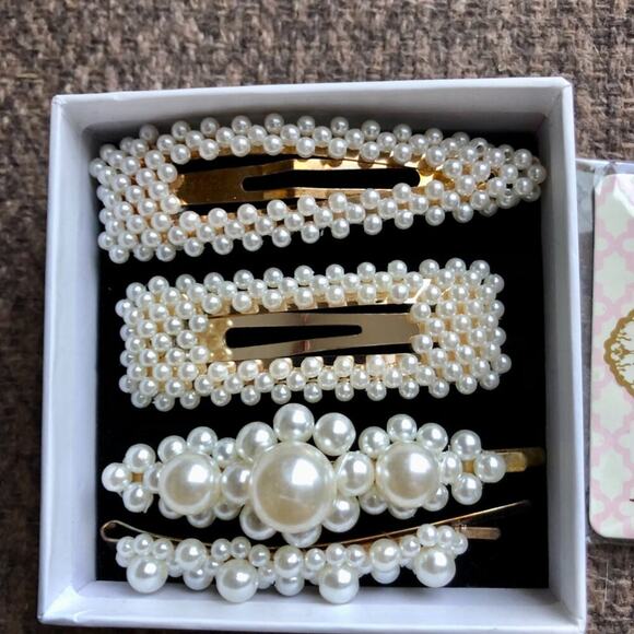 Hair Barrette Large Clip Gold Pearl NWT Bundle 6 pieces New Wedding Event - Picture 1 of 10